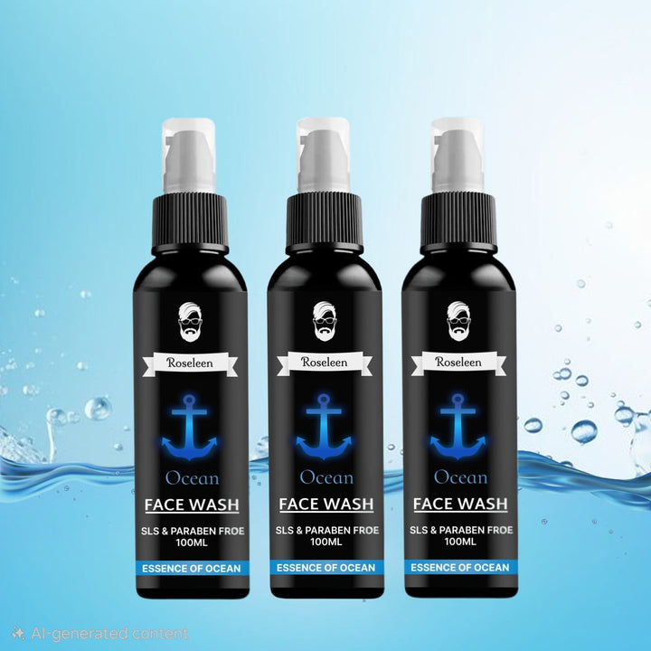 Roseleen Ocean for Men, Fights Acne & Pimple, Skin Brightening, All Skin Types Face Wash (3x100 ml) (Buy 1 Get 3)